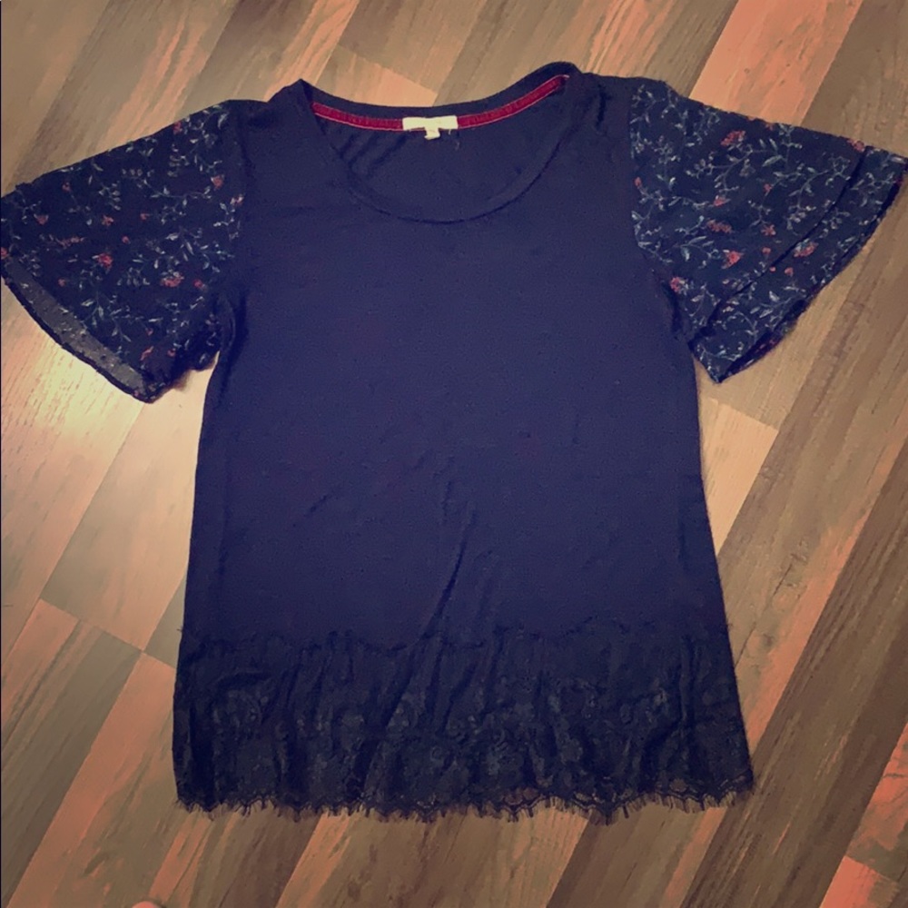 Navy Blue Flutter Sleeve Shirt